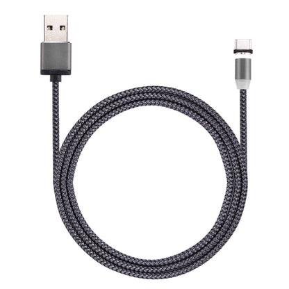 Braided charging cable with USB-A and USB-C ends, grey housings and blue connector ring