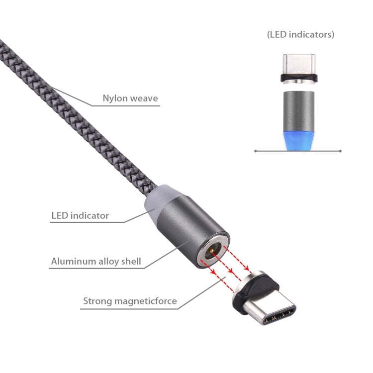 Braided magnetic USB charging cable with LED indicator, aluminum alloy shell, nylon weave