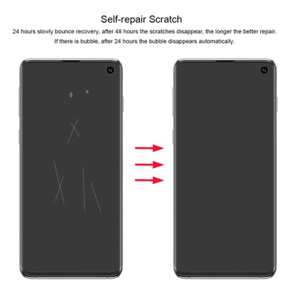 Galaxy S10 phone with hydrogel screen protector showing scratch repair recovery