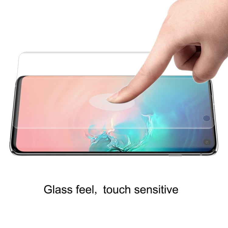 Hydrogel screen protector film on Galaxy S10 with finger touching the screen area
