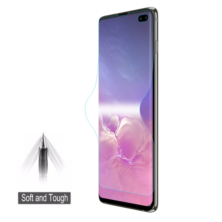 Hydrogel full-screen protector for Galaxy S10+ shown on phone front