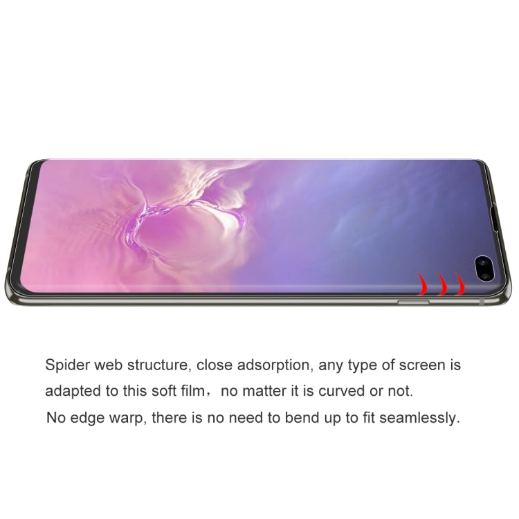 Edge-to-edge hydrogel screen protector fitted on Galaxy S10+ front display