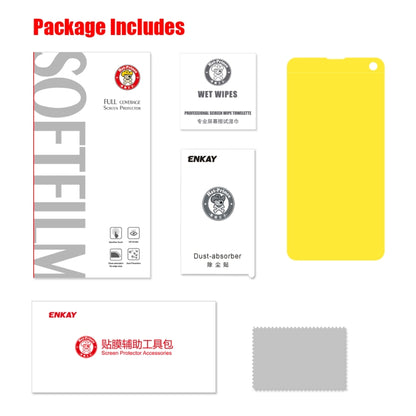 Package contents for Galaxy S10e hydrogel screen protector: ENKAY wipes and cloth