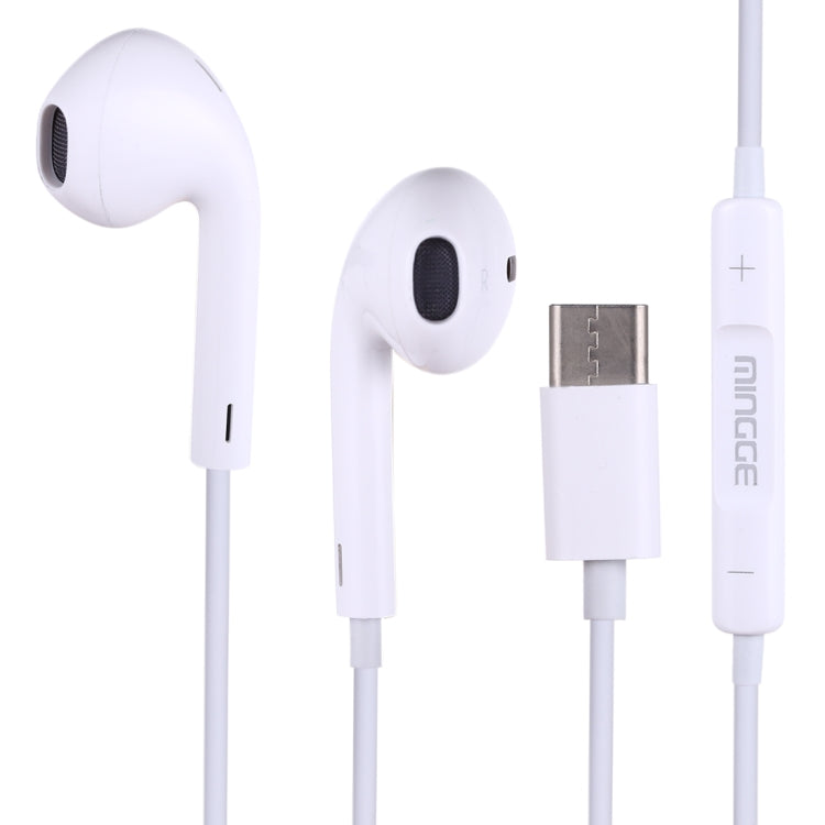 White in-ear wired earphones with mic and USB-C connector cable