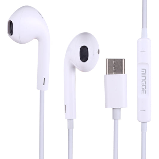 White in-ear wired earphones with mic and USB-C connector cable