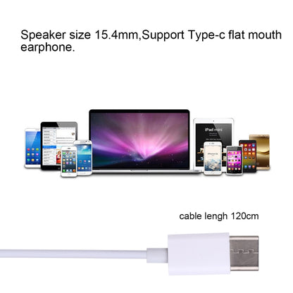 White earphones with USB-C plug and attached cable (about 120 cm)
