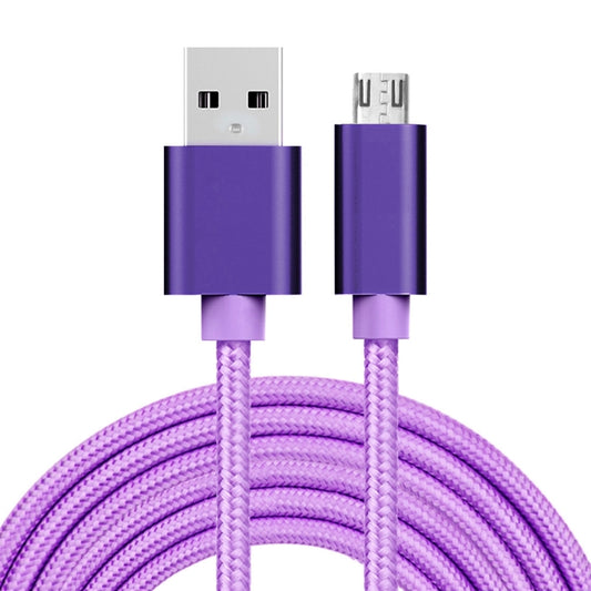 Purple braided Micro USB to USB cable with metal connector heads, 3m length