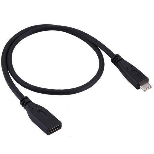 50cm USB-C male-to-female adapter cable, black with two USB-C ends