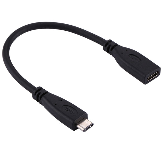 Black USB-C to USB-C adapter cable with male and female Type-C ends