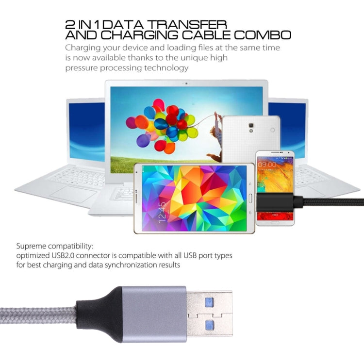 USB 3.1 woven metal look USB-C to USB 3.0 cable with gray braided sleeve and connectors