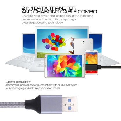 USB 3.1 woven metal look USB-C to USB 3.0 cable with gray braided sleeve and connectors