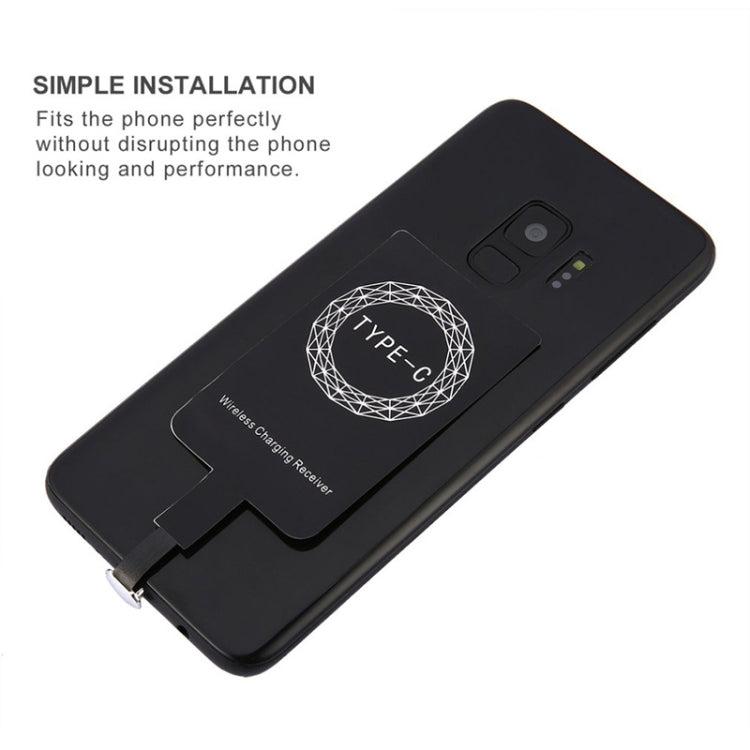 Black Type-C wireless charging receiver flat module with Type-C wireless icon