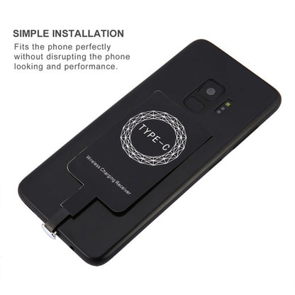 Black Type-C wireless charging receiver flat module with Type-C wireless icon