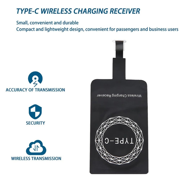 Black Type-C wireless charging receiver with cable connector and Type-C wireless symbol