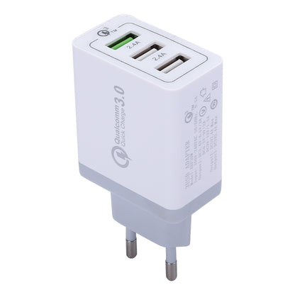 White USB wall charger with two ports and EU plug, Quick Charge 3.0