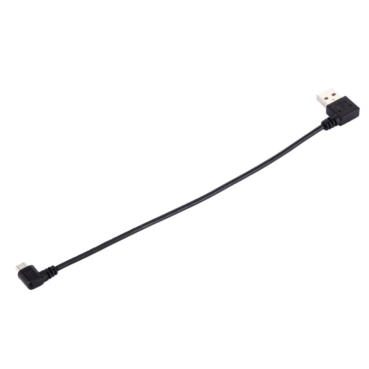 Black 20cm USB 2.0 to Micro USB male angle cable, same-side connectors