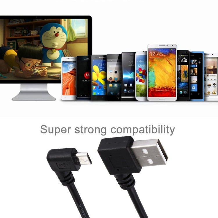 Black 20cm USB 2.0 to Micro USB male angle cable, same-side connector close-up
