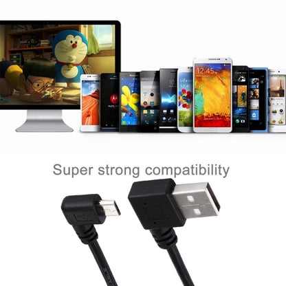 Black 20cm USB 2.0 to Micro USB male angle cable, same-side connector close-up