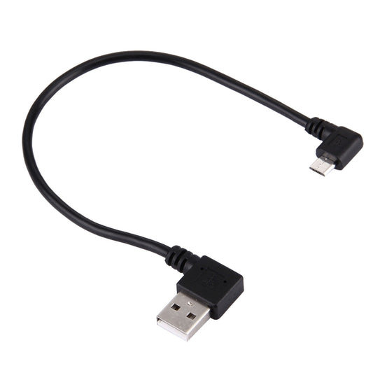 20cm USB 2.0 right-angle to micro USB data cable with black connectors