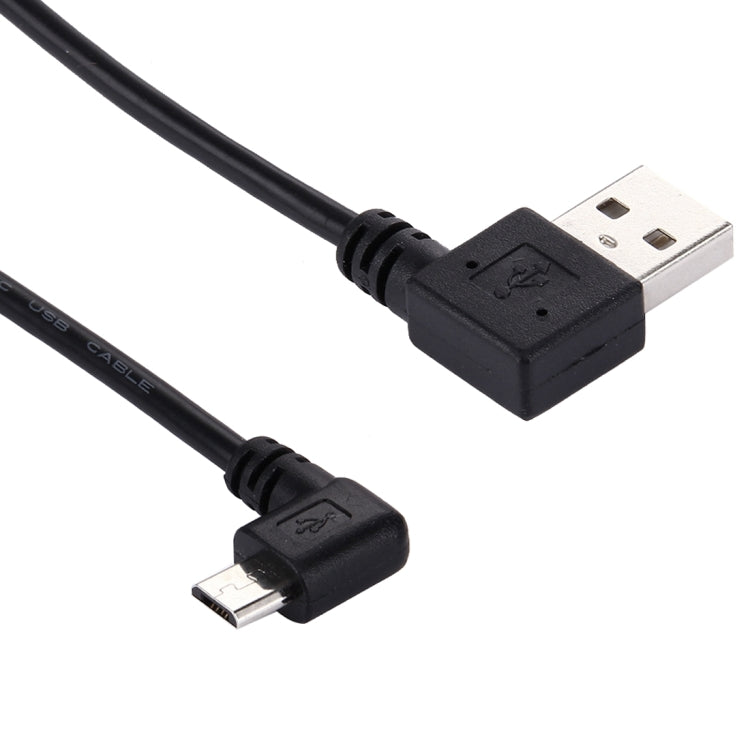 USB-A to Micro-USB data cable close-up with black USB-A and Micro-USB plugs