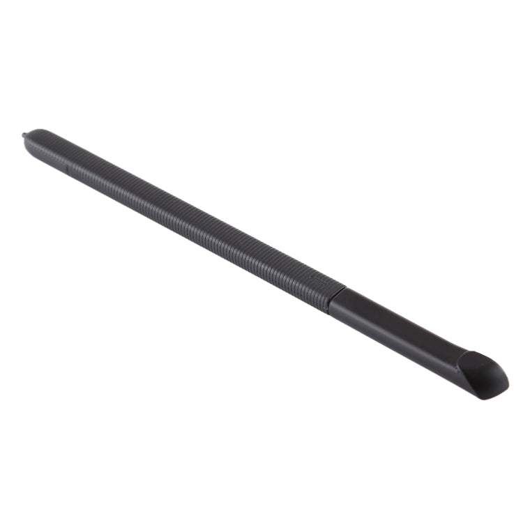 Black touch stylus pen with pointed tip, angled against a white background
