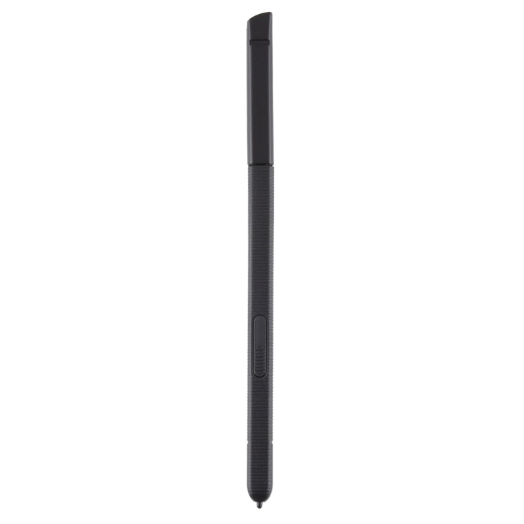 Black touch stylus pen upright, with textured handle and pointed tip