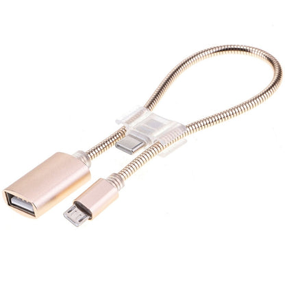 Rose gold Type-C to micro USB OTG adapter cable with braided metal housing