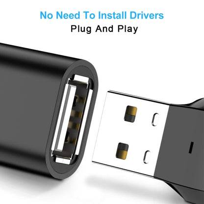 Black USB OTG adapter with built-in connector ports and metal contact inserts