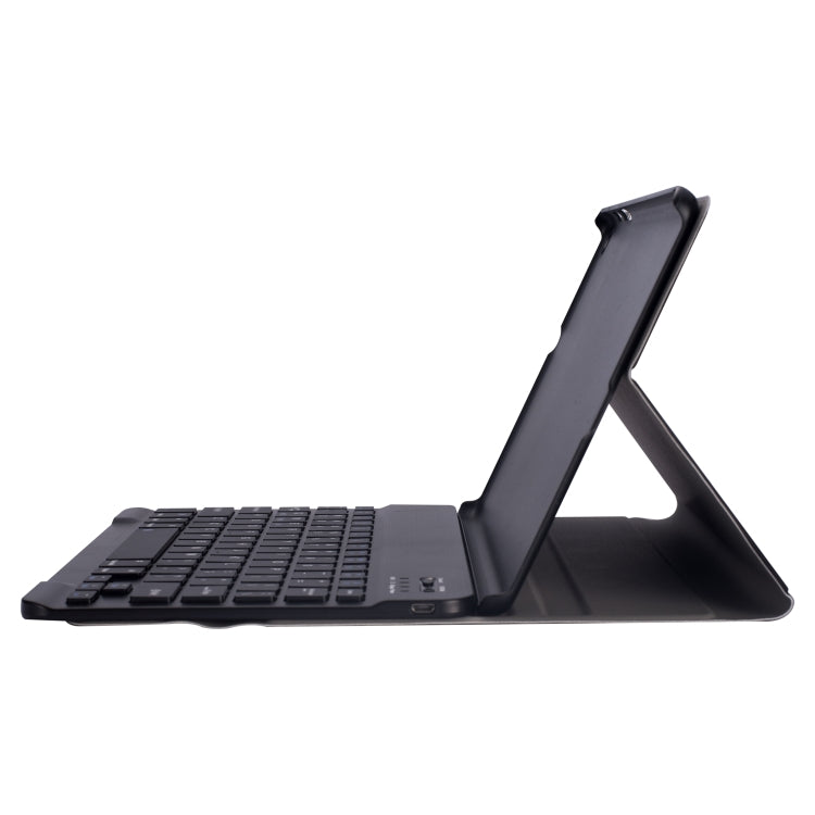 Black keyboard-and-stand tablet case with angled viewing support