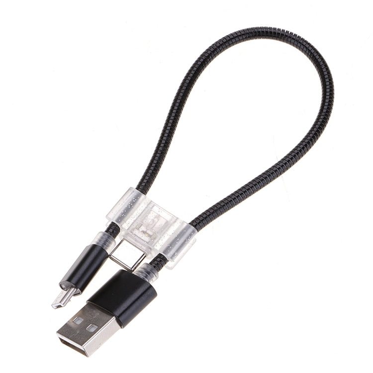 Black USB-A to micro USB and USB-C flexible charging/data cable