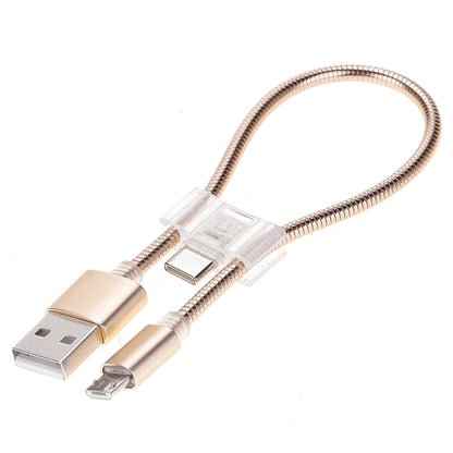 Gold USB-A to micro USB and USB-C flexible charging/data cable