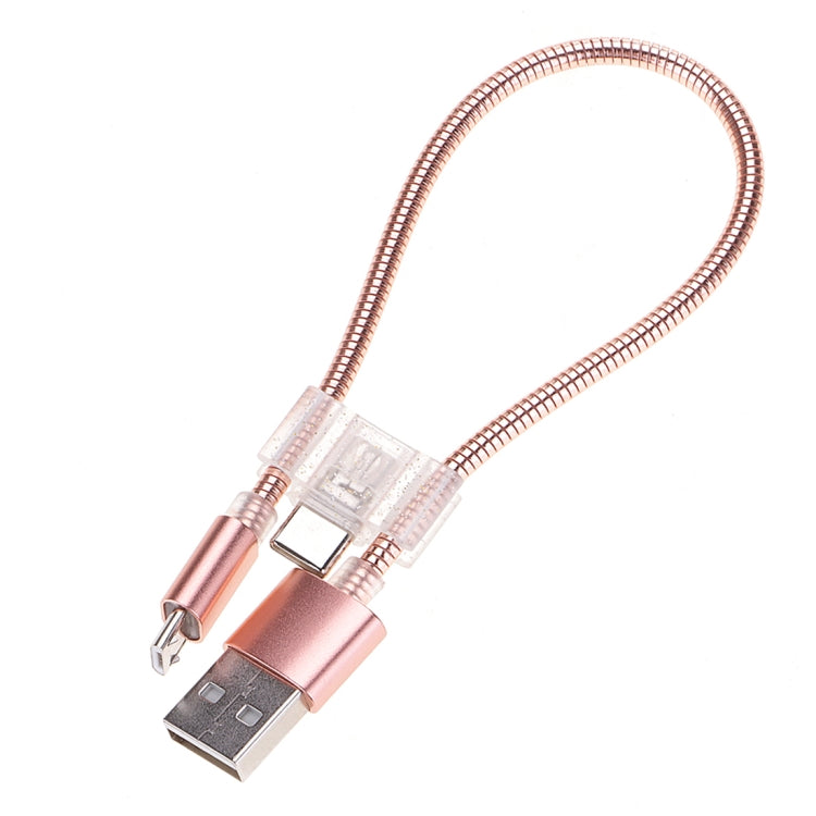 Rose gold USB-A to micro USB and USB-C flexible charging/data cable