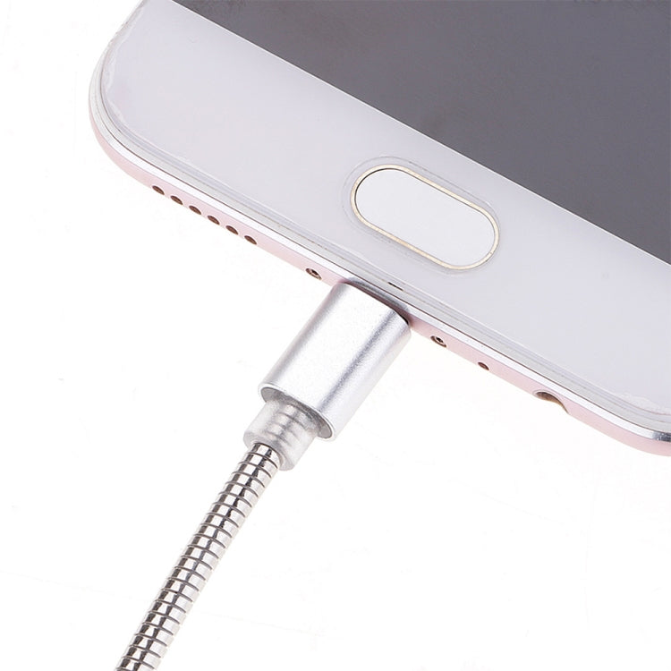 USB-C connector on a flexible braided charging cable
