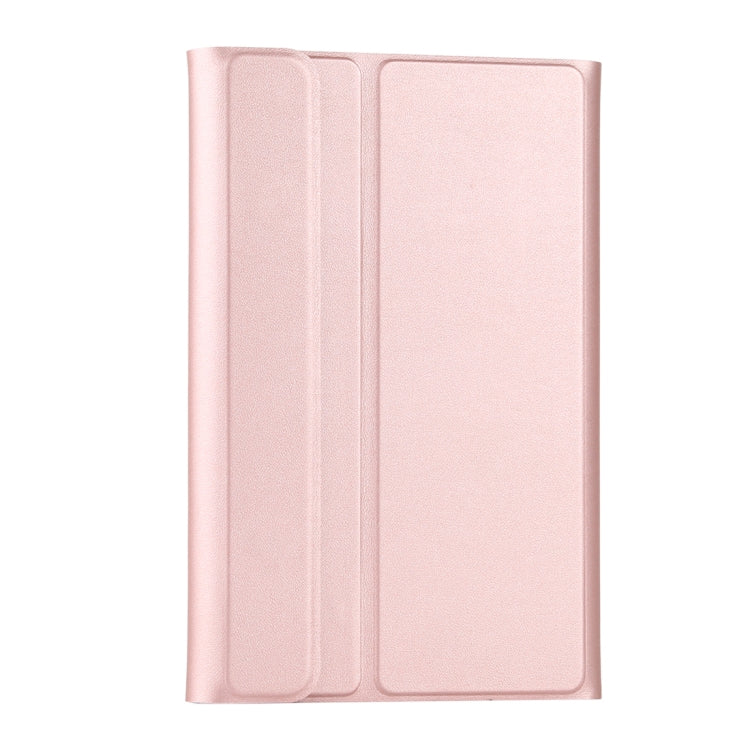 Rose gold leather-style tablet case with dual-fold inner cover and vertical seam