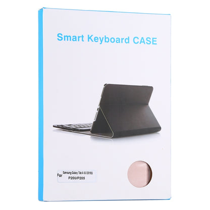 Rose gold smart keyboard case packaging showing tablet and detachable keyboard