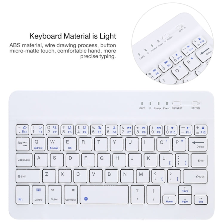 White Bluetooth keyboard with full-size keys and integrated touchpad on case