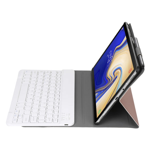 Bluetooth keyboard tablet case with white detachable keys, dark cover, tablet on stand