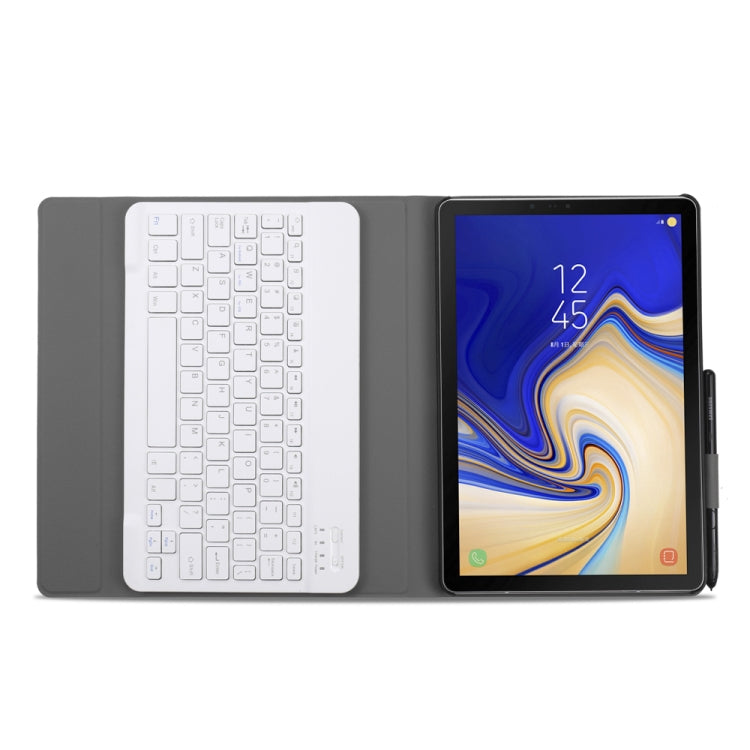 Bluetooth keyboard folio case with white keys and stand, tablet screen visible
