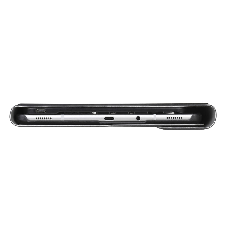 Black tablet case side view with open ports and hinge edge
