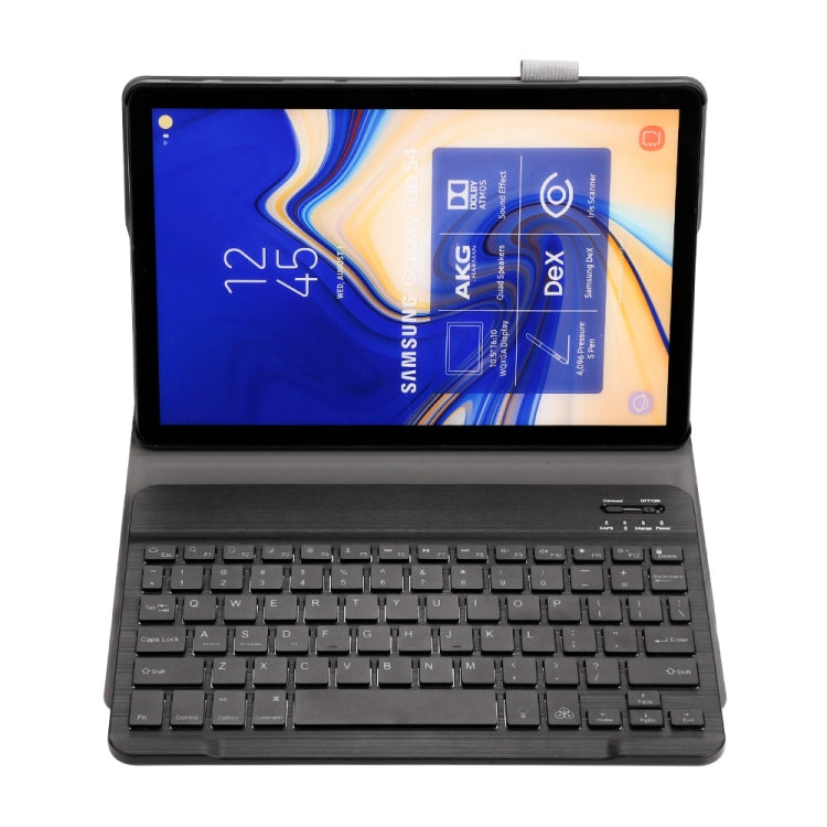 Black tablet keyboard case showing tablet screen and built-in keyboard