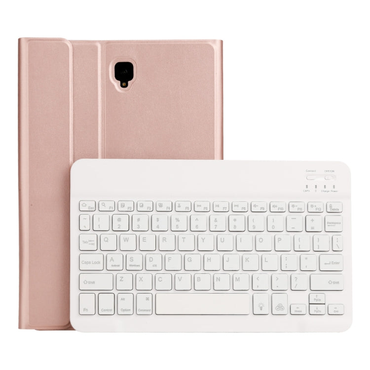 Rose-gold tablet keyboard case with detachable Bluetooth keyboard and white keys