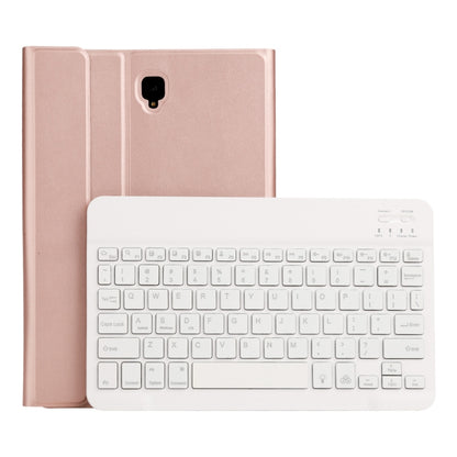 Rose-gold tablet keyboard case with detachable Bluetooth keyboard and white keys