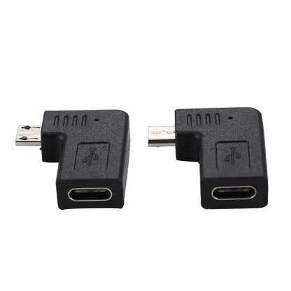 Pair of black elbow USB adapters with angled connectors for charging
