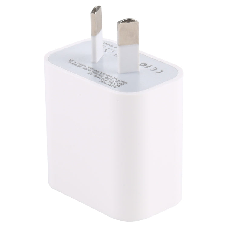 White 18W PD wall charger with AU plug, two prongs on top