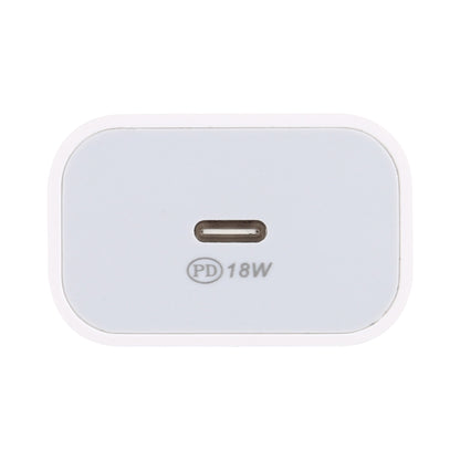 White 18W PD wall charger front, USB-C port with PD 18W label