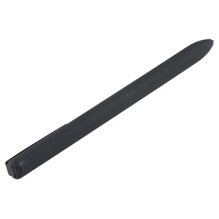 Black touch screen stylus pen, close angled view of end cap
