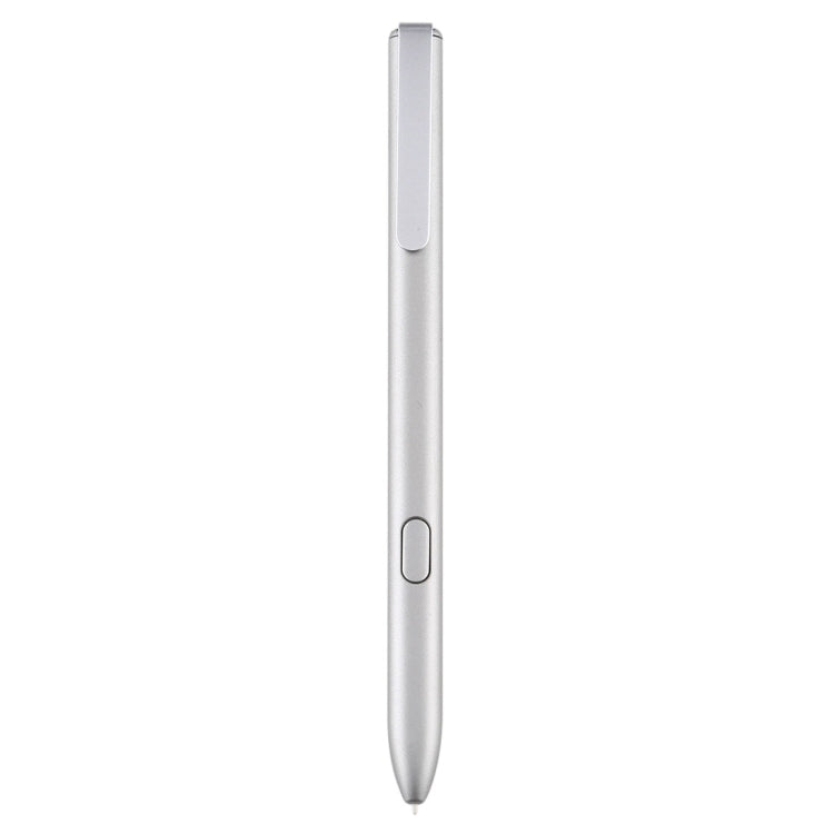Light gray touch screen stylus pen with side button and pointed tip