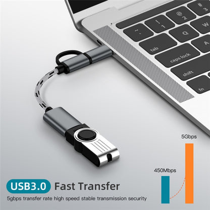 Grey nylon braided adapter cable with USB-C and Micro USB connectors