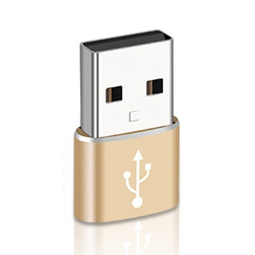 Gold and silver USB 2.0 male to Type-C female adapter, side view