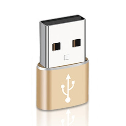 Gold and silver USB 2.0 male to Type-C female adapter, side view